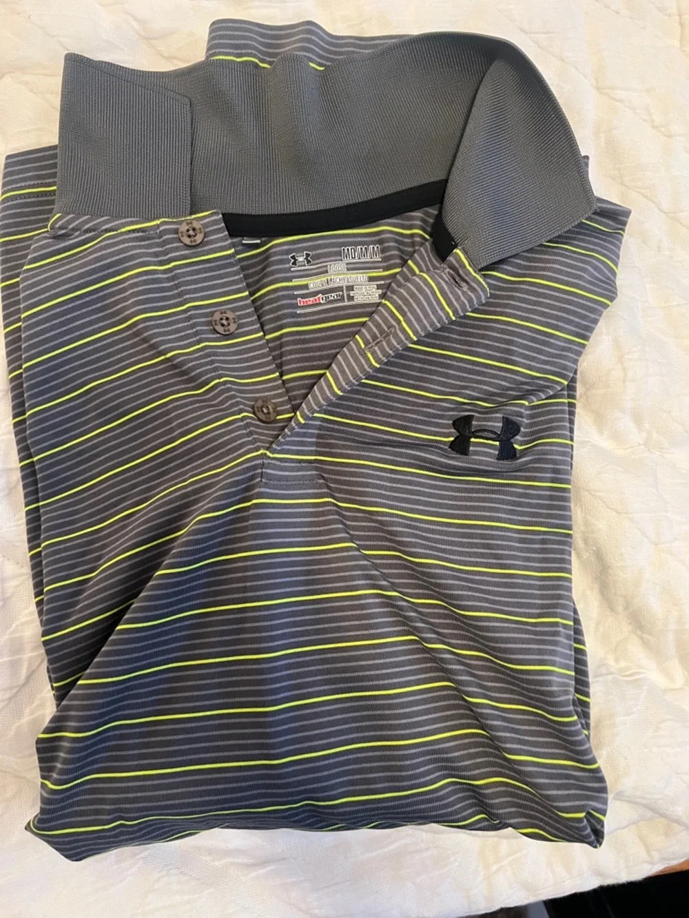 Under Armour Heat Gear Gray Polo with Lime Stripe - Picture 3 of 3